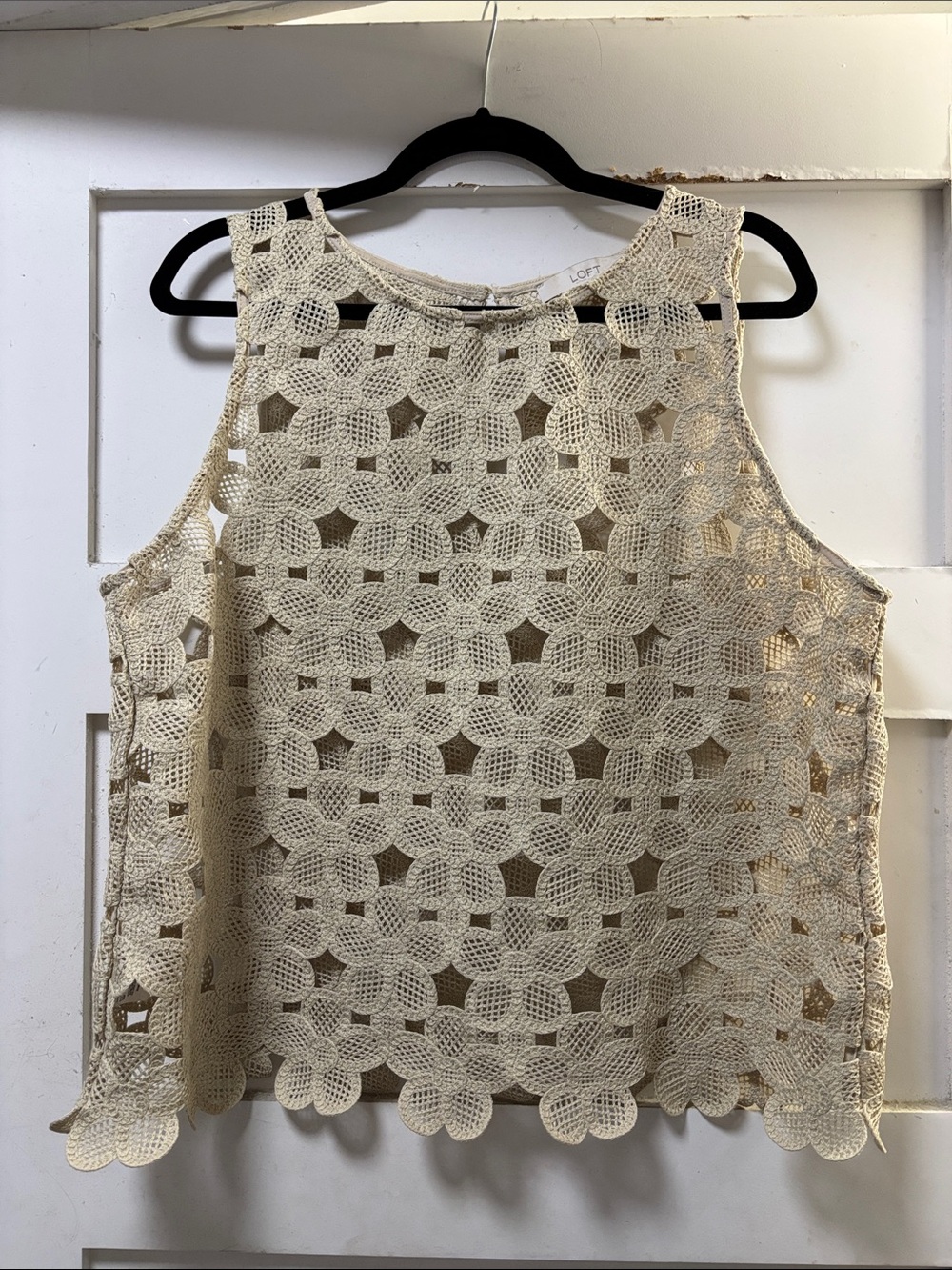 LOFT Cream Crochet Floral Cutout Tank